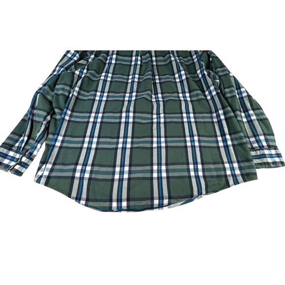 Lands End Flannel Shirt Green White Blue Plaid Men's 3XL/T Long Sleeve Buttons - Picture 10 of 10
